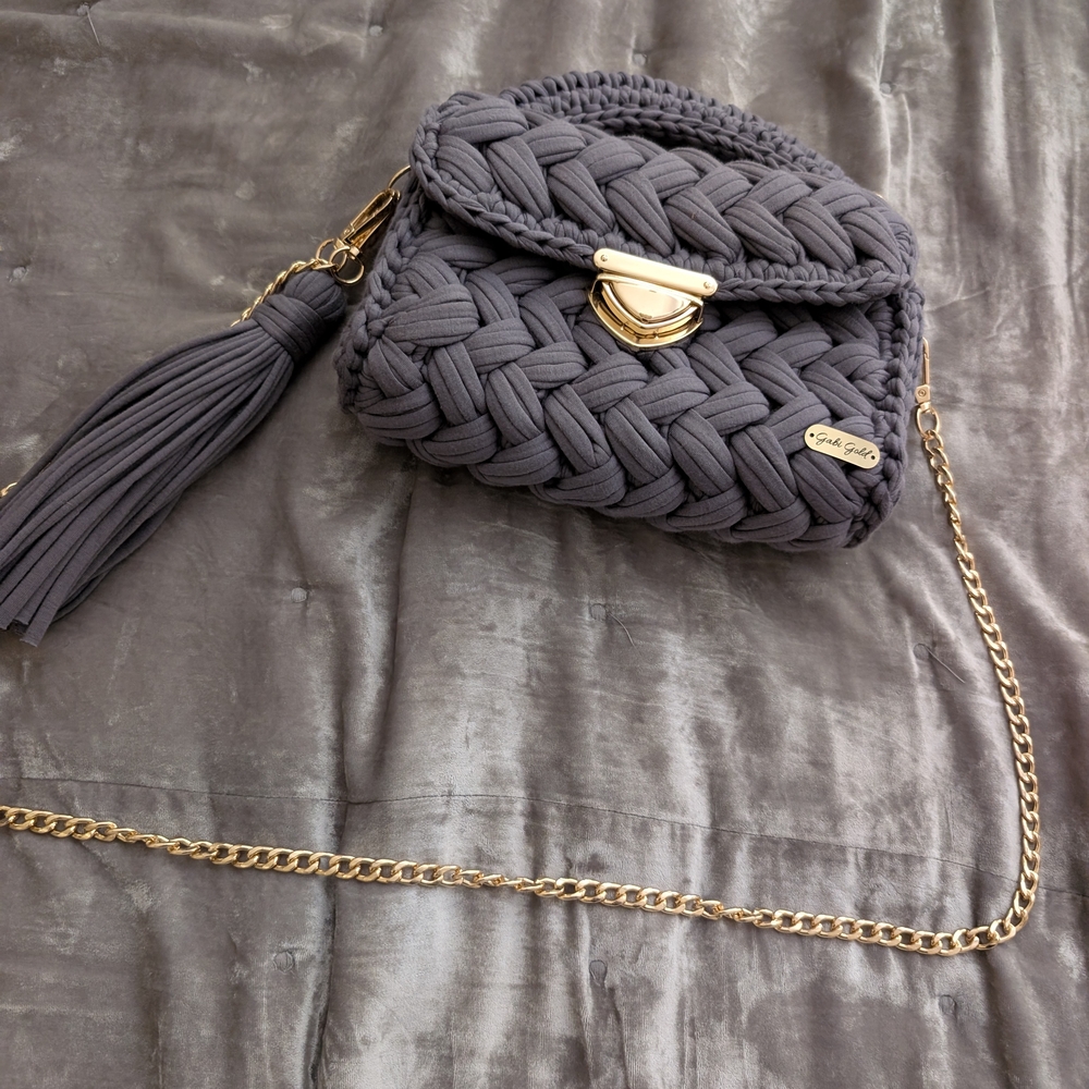 Chic Gray Woven Bag with Gold Chain by Gabi Gold
